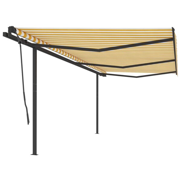 vidaXL Auvent automatique rétractable et poteaux 6x3 5m Jaune et blanc
