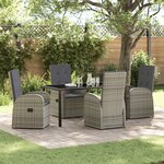 vidaXL Set de jardin 5 pièces avec coussins Gris Rattan poly