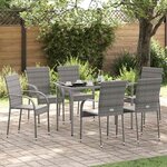 vidaXL Chaises empilables d'extérieur lot de 6 Gris Résine tressée