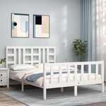 vidaXL Cadre de lit avec tête de lit blanc 140x190 cm bois massif