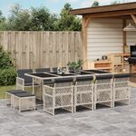 vidaXL Ensemble à manger de jardin et coussins 13 Pièces gris clair rotin