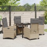 vidaXL Set de 5 pièces pour dîner de jardin avec coussins en poly rotin beige