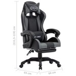 Chaise fauteuil siège pivotante de bureau informatique étude de jeux vidéo avec repose-pied et similicuir gris 02_0024219