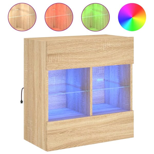 vidaXL Meuble TV mural avec lumières LED chêne sonoma 58 5x30x60 5 cm