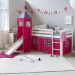 Lit rose mi-haut 90x200 cm avec tour matelas