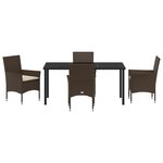 Ensemble de Salle à Manger de Jardin 5 Pièces avec Coussins en Poly Rattan Marron