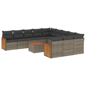 vidaXL Salon de jardin avec coussins 12 Pièces gris résine tressée