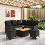 vidaXL Ensembles de meubles avec oreiller 6 Pièces Noir Rotin PE
