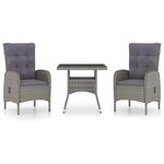 vidaXL Ensemble à Manger de jardin 3 Pièces Résine tressée et verre Gris