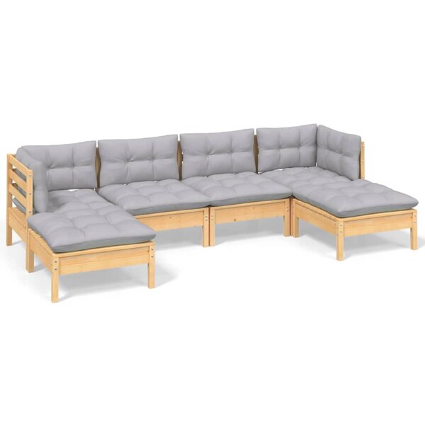vidaXL Salon de jardin 6 Pièces avec coussins gris bois de pin