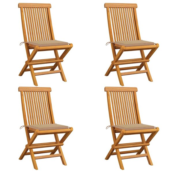 vidaXL Chaises de jardin et coussins beige lot de 4 Bois teck massif