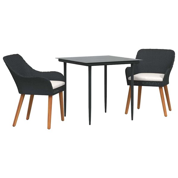 vidaXL Ensemble de salle à manger pour jardin 3 Pièces Noir polyrotin