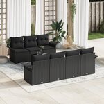 Ensemble de Canapés de Jardin 8 Pièces avec Coussins Noir Poly Rattan