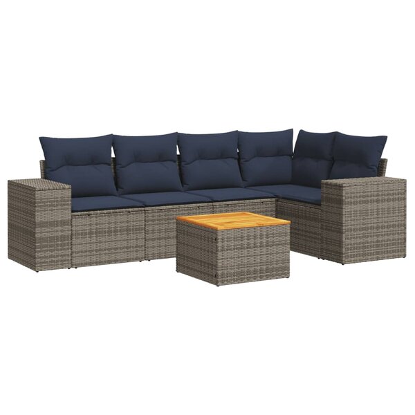 vidaXL Salon de jardin 6 Pièces avec coussins gris résine tressée