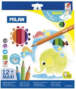 Crayons de couleur MAXI hexagonaux 12 pièces + taille-crayon
