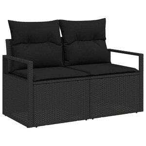 vidaXL Sofa de jardin 2 places avec rangement et coussins en poly rotin noir