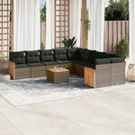 vidaXL Salon de jardin 11 Pièces avec coussins gris résine tressée