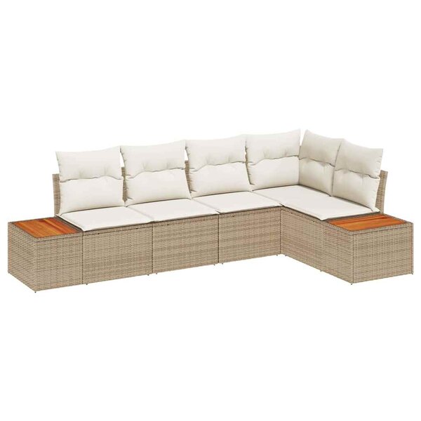 vidaXL Ensemble de canapé de jardin 5 Pièces Beige Poly rotin