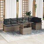 vidaXL Ensemble de Canapés de Jardin 7 pièces avec Coussins Gris Rattan Synthétique
