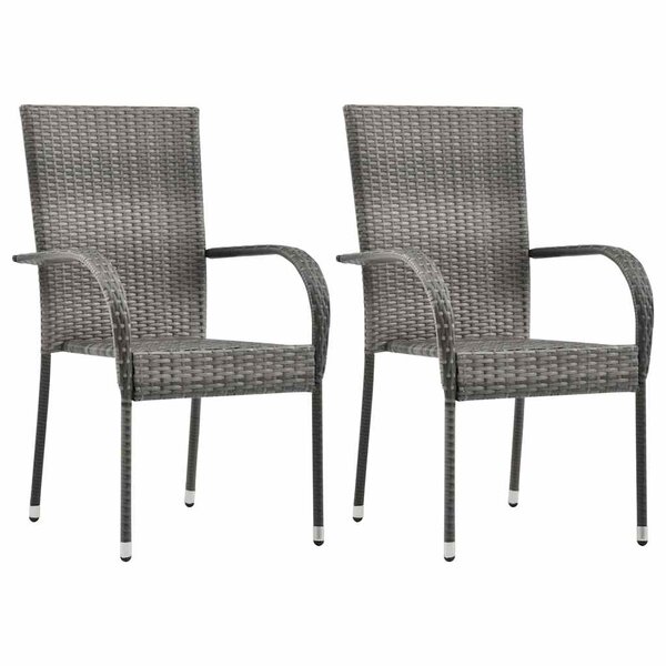 vidaXL Chaises empilables d'extérieur lot de 2 Gris Résine tressée