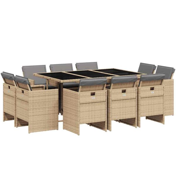 vidaXL Ensemble à manger de jardin et coussins 11 Pièces mélange beige
