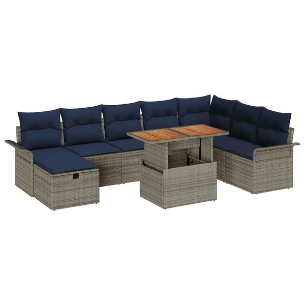 vidaXL Ensemble de canapé de jardin avec coussin 9 Pièces Gris polyrotin