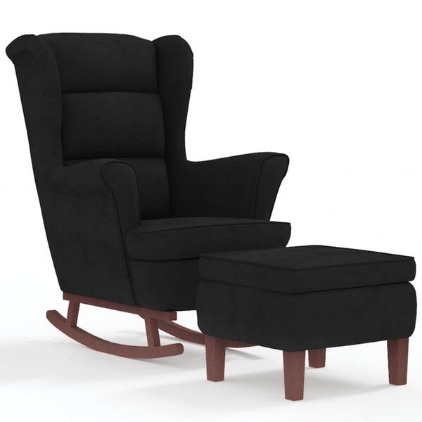 vidaXL Fauteuil à bascule à oreilles en velours noir bois massif
