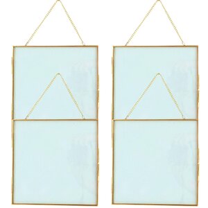 4 cadres en verre vintage - carré avec chaîne métallique - 20 x 20 cm