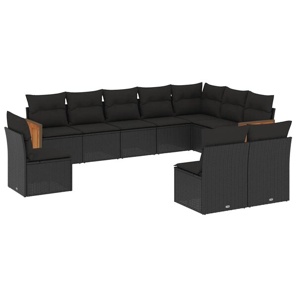 vidaXL Salon de jardin 10 Pièces avec coussins noir résine tressée
