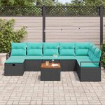 vidaXL Ensemble de canapé de jardin avec coussin 9 Pièces Noir Poly rotin