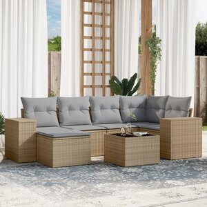 vidaXL Salon de jardin avec coussins 7 Pièces beige résine tressée