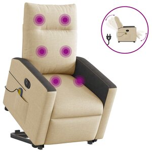 vidaXL Fauteuil inclinable de massage électrique Crème Tissu
