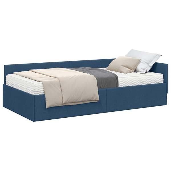 vidaXL Cadre de lit d'angle avec matelas 2 pc Bleu 90 x 190 cm tissu