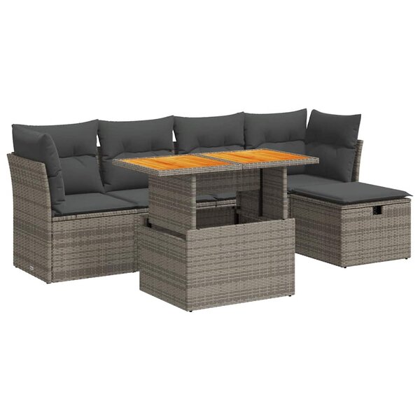 vidaXL Salon de jardin avec coussins 6 Pièces gris résine tressée acacia