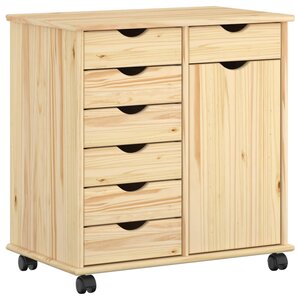 vidaXL Cabinet roulant 63 5 x 39 x 65 5 cm Bois de Pin Massif Marron