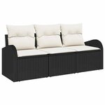 vidaXL Ensemble de canapé de jardin avec coussin 3 Pièces Noir Poly rotin