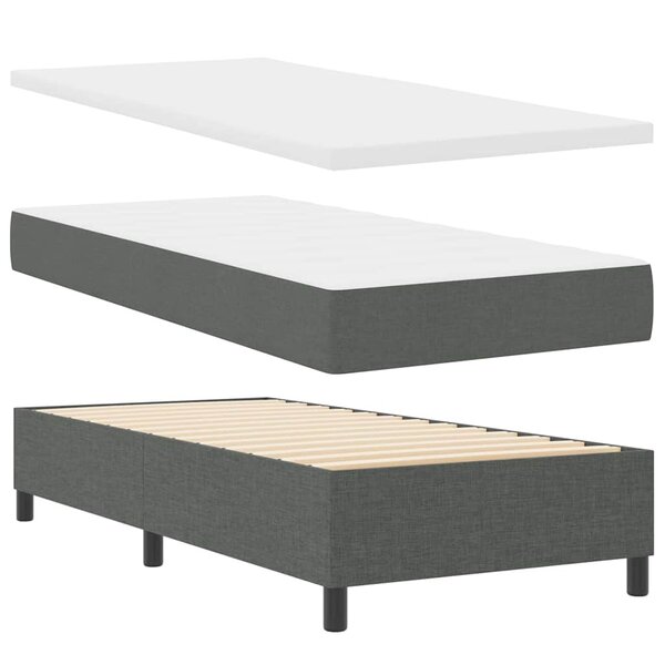 vidaXL Lit à Sommier Tapissier avec Matelas & Banc Gris Foncé 90x200 cm en Tissu