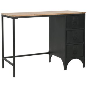Bureau table meuble travail informatique à piédestal unique bois de sapin et acier 100 cm 0502131