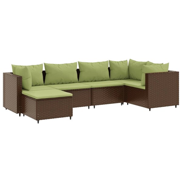 vidaXL Salon de jardin 6 Pièces avec coussins Marron Résine tressée