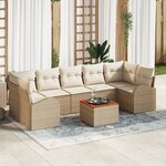 vidaXL Set de canapé de jardin 8 pièces avec coussins en poly rotin beige