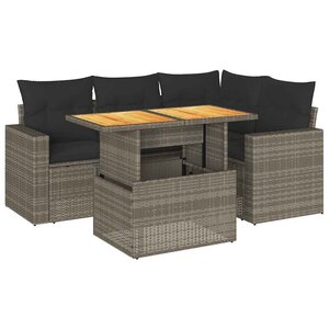 vidaXL Salon de jardin 5 Pièces avec coussins gris résine tressée