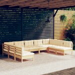 vidaXL Salon de jardin 9 Pièces avec coussins crème bois de pin massif