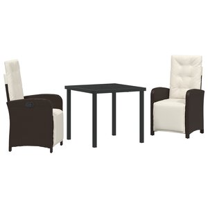 Ensemble de salle à manger de jardin 3 pièces avec coussins en poly rotin marron vidaXL