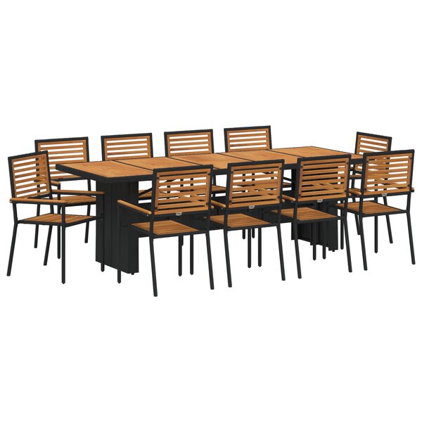 Ensemble de salle à manger de jardin vidaXL 11 pièces Noir Poly Rattan Acacia