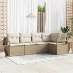 Ensemble de canapé de jardin de 5 pièces avec coussins beige en rotin synthétique