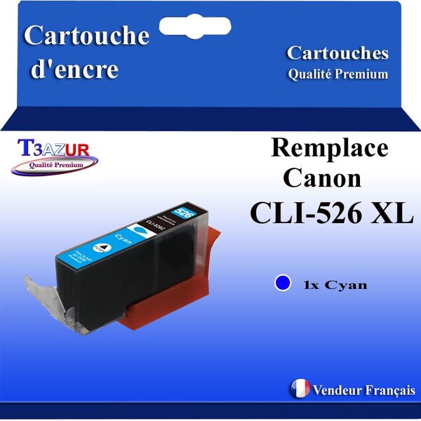 T3AZUR - Cartouche compatibles avec Canon CLI526 CLI-526 XL  pour Canon Pixma MG6250 MG8150 MG8250 MX715 MX880 MX885 MX895 - Cyan