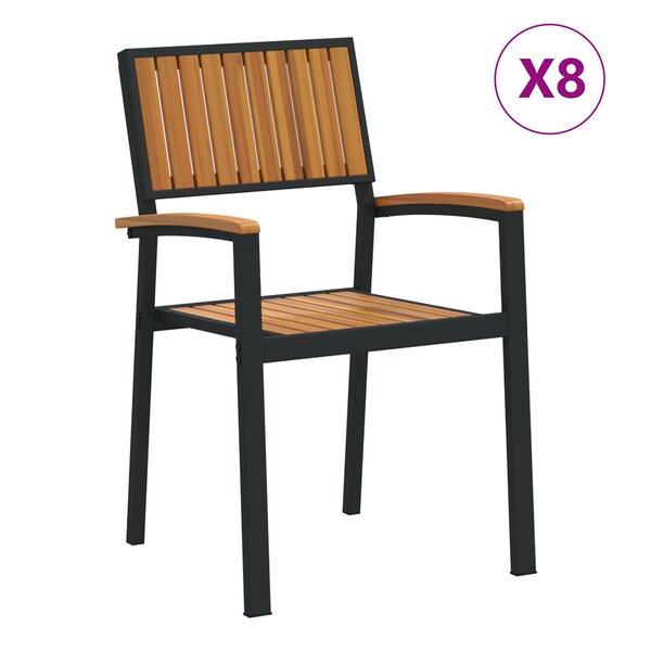vidaXL Chaises de jardin empilables 8 Pièces acier noir et bois d'acacia massif
