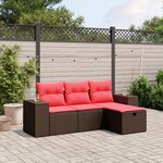 vidaXL Salon de jardin 4 Pièces avec coussins marron résine tressée