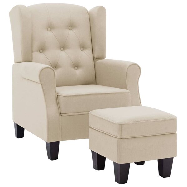 vidaXL Fauteuil avec repose-pied Crème Tissu