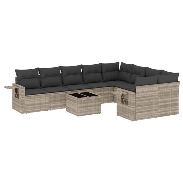vidaXL Salon de jardin avec coussins 10 Pièces gris clair résine tressée